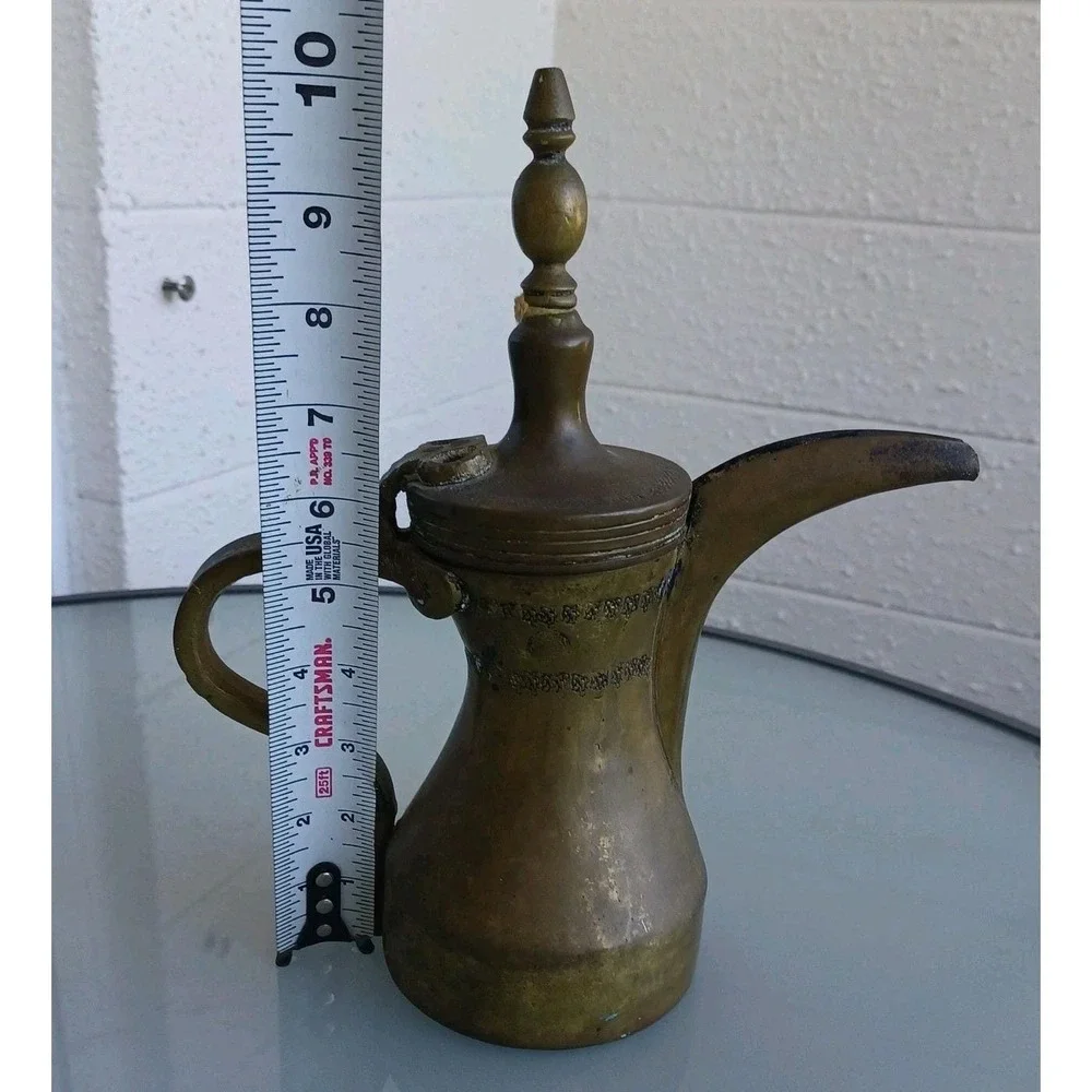 Vintage Brass Dallah Coffee Pot Arabesque Etching Ornate Spout Handle